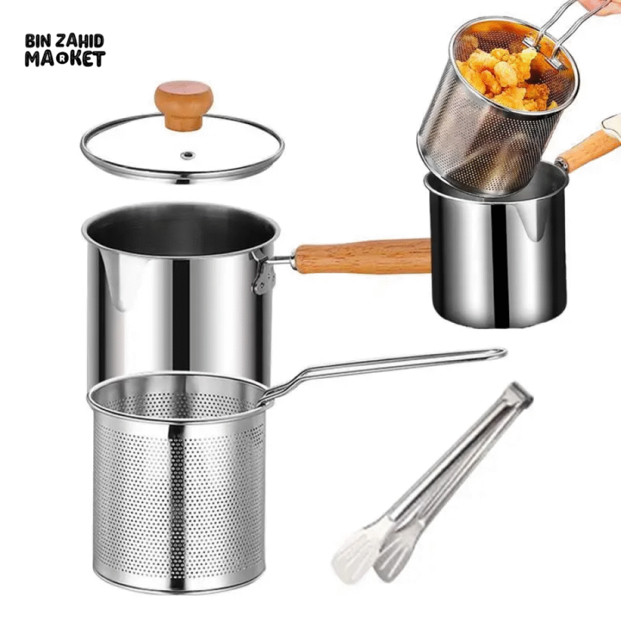 STAINLESS STEEL 304 DEEP FRYER POT — WITH BASKET & LID FOOD-GRADE MULTIFUNCTIONAL DESIGN