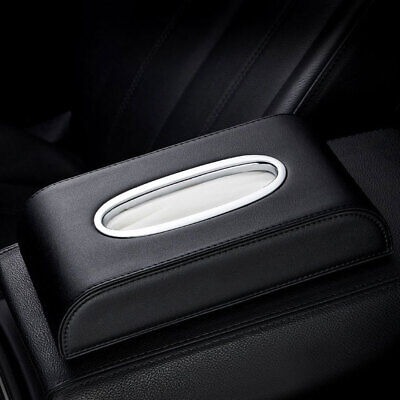 Imported PU Leather Car Tissue Box with Chrome Finish - Black