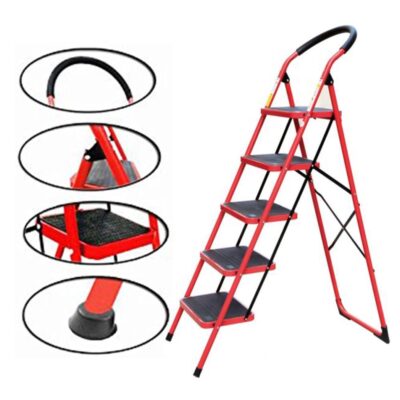 Heavy-Duty 5 Step Folding Ladder Stool with Safety Handle – Portable Anti-Slip Steel Step Stool for Home & Kitchen