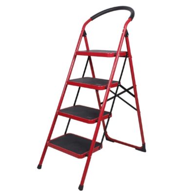 Heavy-Duty 4 Step Folding Ladder Stool with Safety Handle – Portable Anti-Slip Steel Step Stool for Home & Kitchen