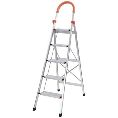 5-Step Foldable Aluminum Ladder with Non-Slip Steps and Safety Handle – Lightweight Home & Office Step Stool