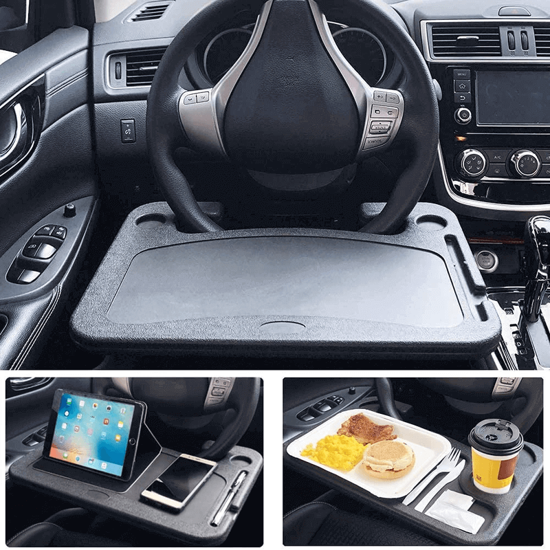 Universal Car Steering Wheel Desk Food Tray with Cup Holder and Laptop Stand - Image 4