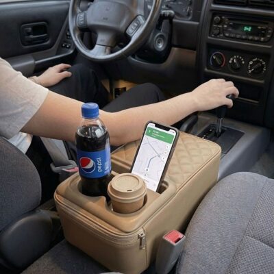 Alternative view of Car Armrest Box Pad Universal Storage Bag, Elbow Support, Soft Cushion & Cup Holder for Cars Which Have No Consoles