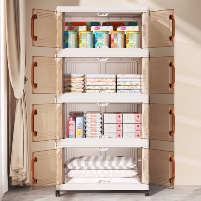 Alternative view of New Double Door Foldable Storage Drawer Cabinet for Living Room Organizer Cabinet with Wheels