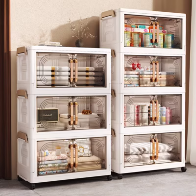 New Double Door Foldable Storage Drawer Cabinet for Living Room Organizer Cabinet with Wheels
